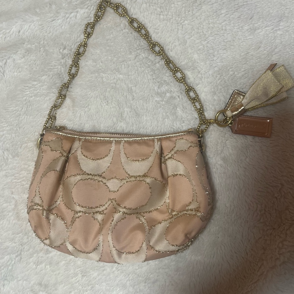 Coach Pink and Gold Clutch with Signature Style